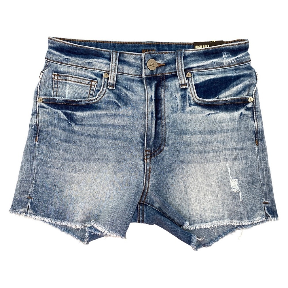 Kut From The Kloth High Rise Denim Jean Raw Hem Distressed Short Size 2 NWT